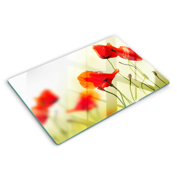Skärbräda glas modern Röda vallmoblommor