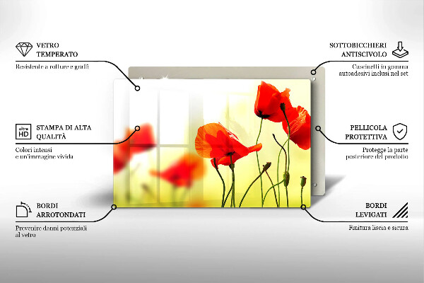 Skärbräda glas modern Röda vallmoblommor