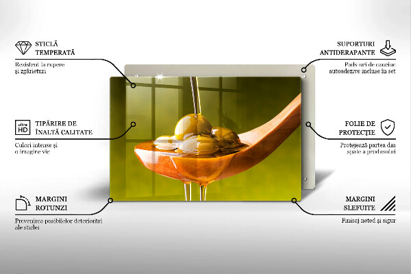 Skärbräda glas modern Olivolja och oliver