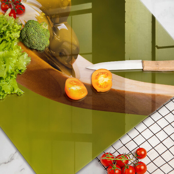 Skärbräda glas modern Olivolja och oliver