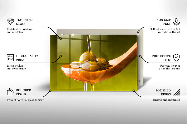 Skärbräda glas modern Olivolja och oliver