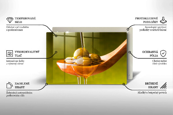Skärbräda glas modern Olivolja och oliver