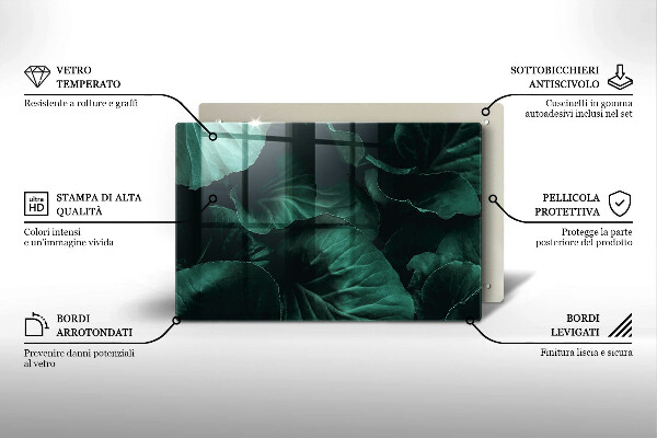 Skärbräda glas modern Vilda mörka blad