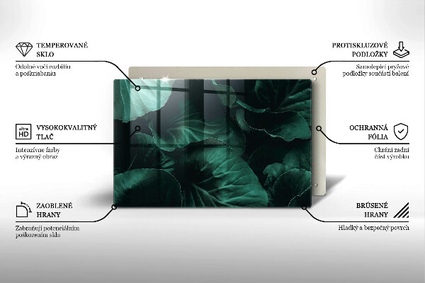 Skärbräda glas modern Vilda mörka blad