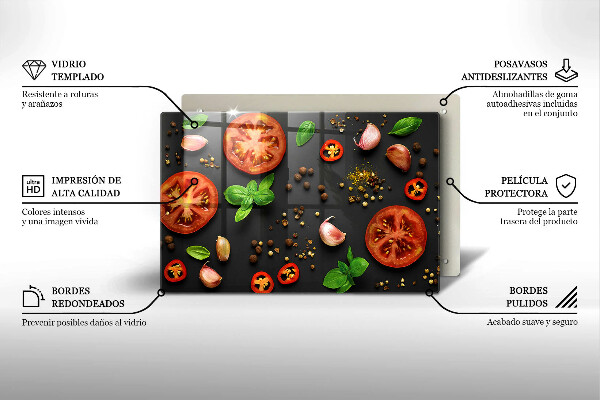 Skärbräda glas modern Tomater och kryddor