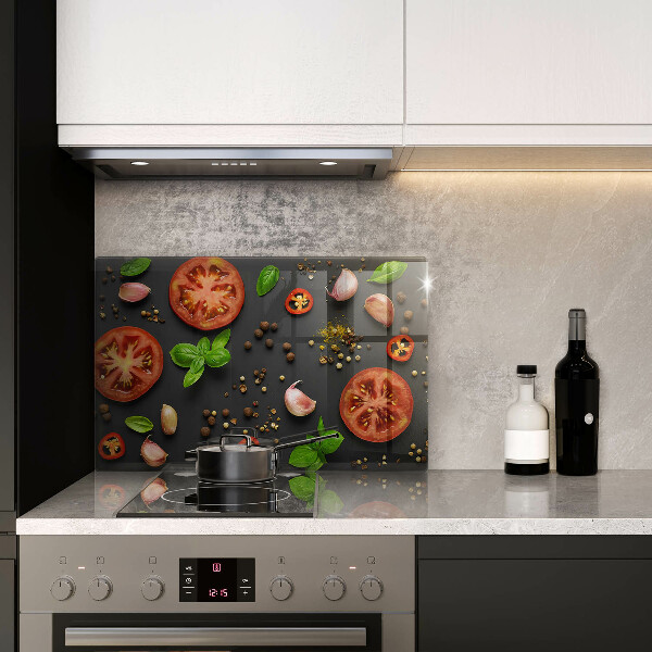 Skärbräda glas modern Tomater och kryddor