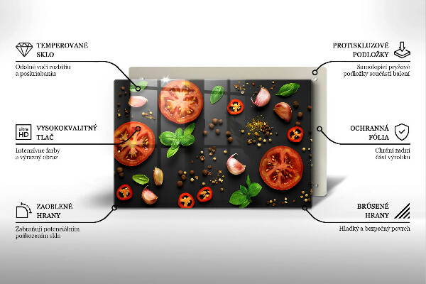 Skärbräda glas modern Tomater och kryddor
