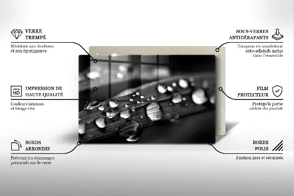 Skärbräda glas modern Daggdroppar på löv