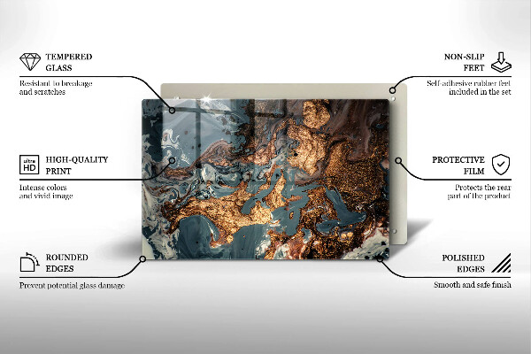 Skärbräda glas modern Gyllene stenstruktur