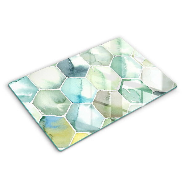 Skärbräda glas modern Akvarell hexagoner