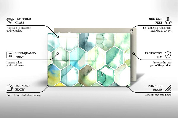 Skärbräda glas modern Akvarell hexagoner