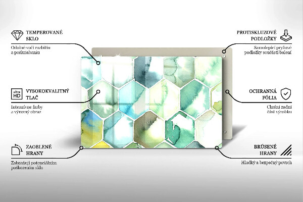 Skärbräda glas modern Akvarell hexagoner