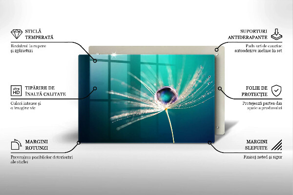 Skärbräda glas modern Dagg på maskrosen