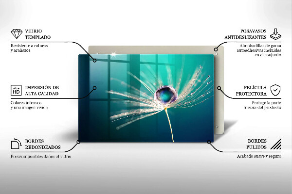 Skärbräda glas modern Dagg på maskrosen