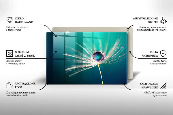 Skärbräda glas modern Dagg på maskrosen