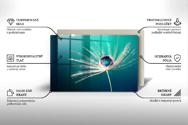 Skärbräda glas modern Dagg på maskrosen