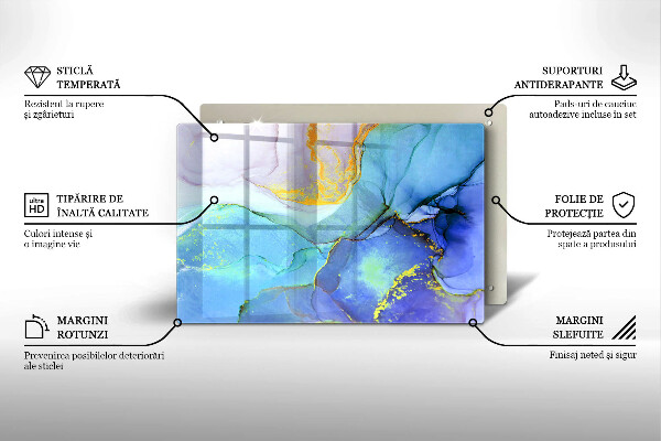 Skärbräda glas modern Sprucket stenguld