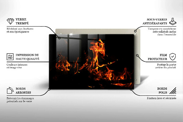 Skärbräda glas modern Eld, levande låga