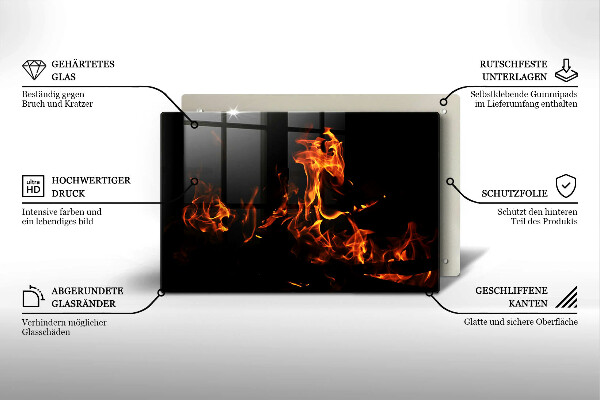 Skärbräda glas modern Eld, levande låga