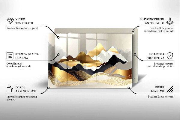 Skärbräda glas modern Abstrakta gyllene berg