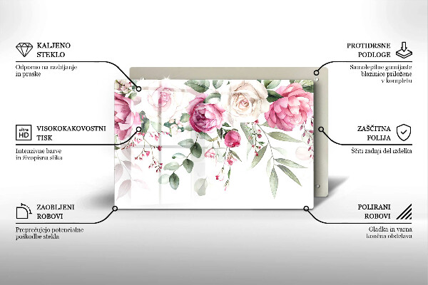 Skärbräda glas modern Akvarell rosor