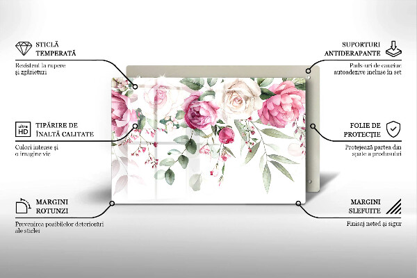 Skärbräda glas modern Akvarell rosor