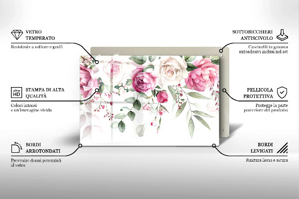 Skärbräda glas modern Akvarell rosor