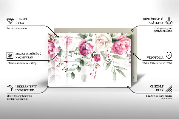 Skärbräda glas modern Akvarell rosor