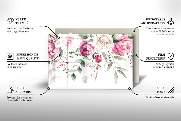 Skärbräda glas modern Akvarell rosor