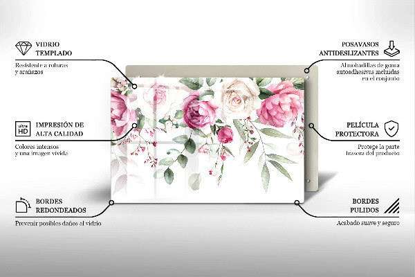 Skärbräda glas modern Akvarell rosor