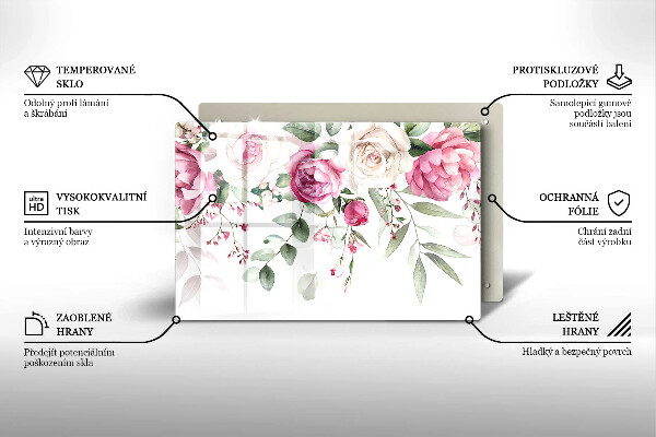Skärbräda glas modern Akvarell rosor