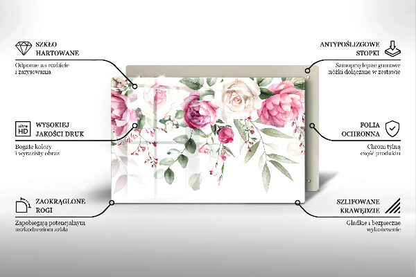 Skärbräda glas modern Akvarell rosor