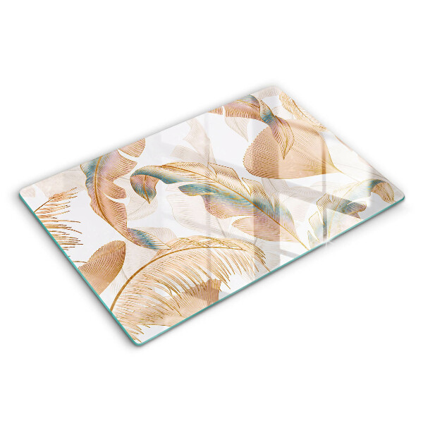 Skärbräda glas modern Boho fjädrar och löv