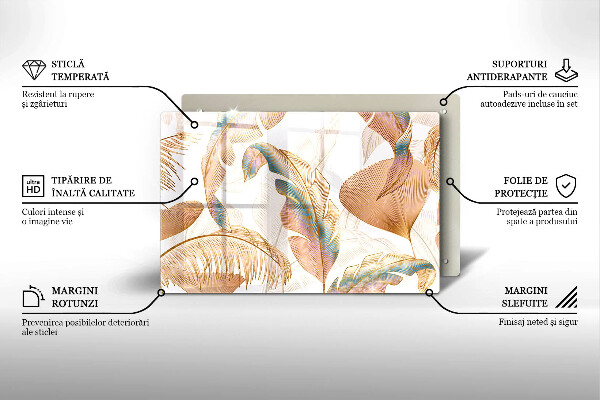 Skärbräda glas modern Boho fjädrar och löv