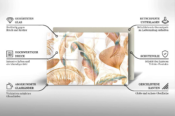 Skärbräda glas modern Boho fjädrar och löv