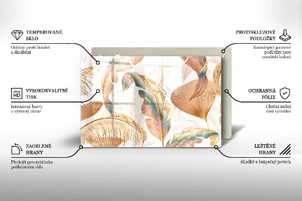 Skärbräda glas modern Boho fjädrar och löv