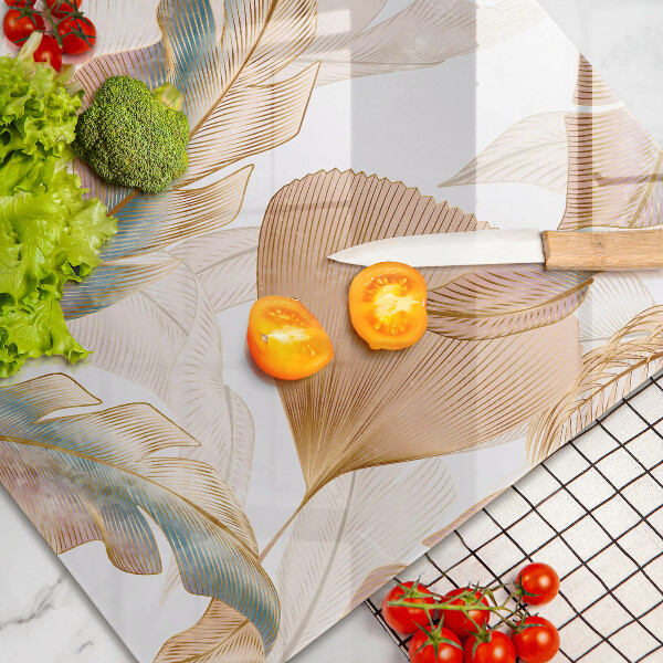 Skärbräda glas modern Boho fjädrar och löv