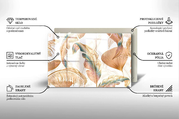 Skärbräda glas modern Boho fjädrar och löv