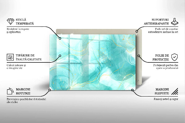 Skärbräda glas modern Blå och guld abstraktion