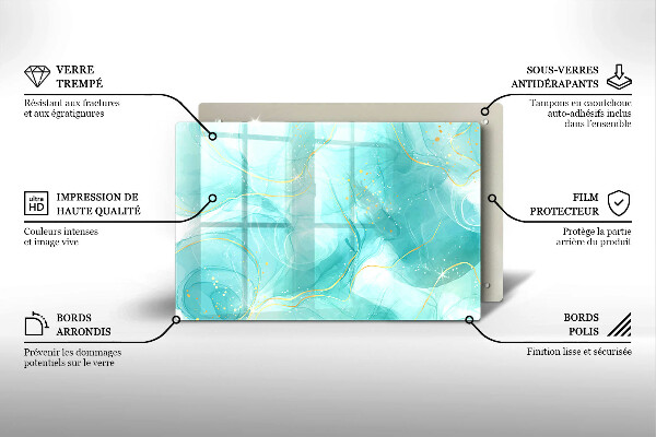 Skärbräda glas modern Blå och guld abstraktion