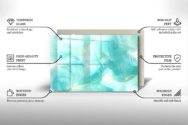 Skärbräda glas modern Blå och guld abstraktion