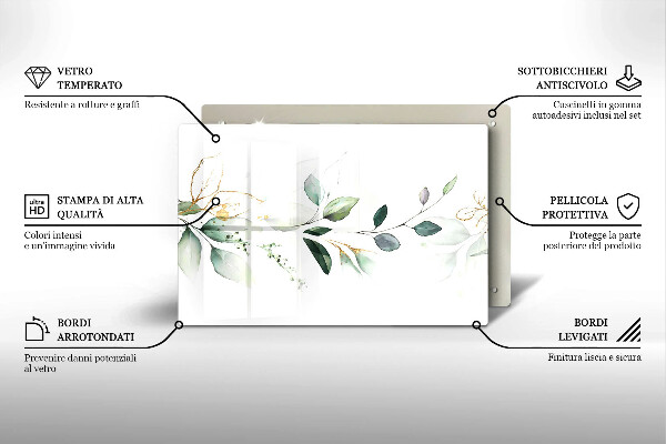 Skärbräda glas modern Akvarell blad