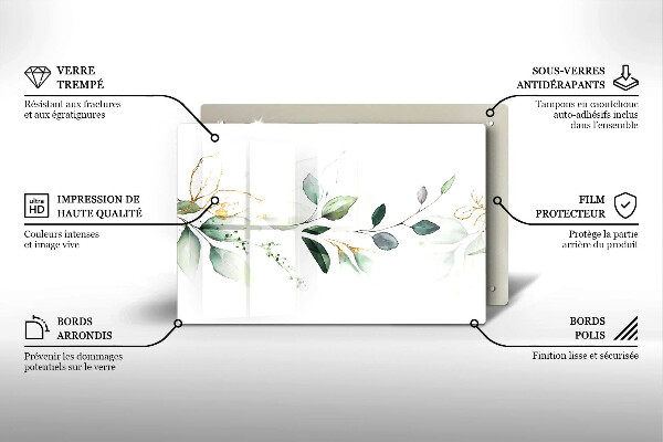 Skärbräda glas modern Akvarell blad