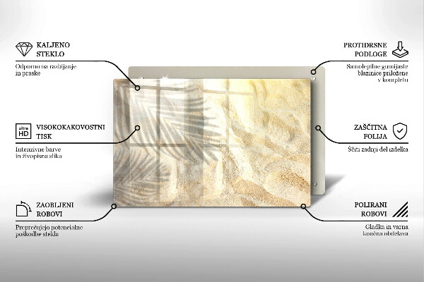 Skärbräda glas modern Palmblad och sand