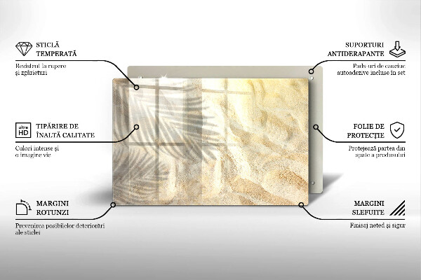 Skärbräda glas modern Palmblad och sand
