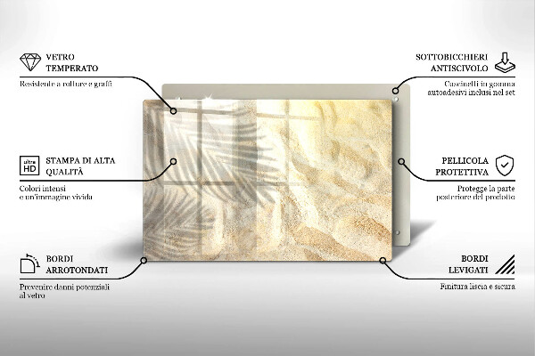 Skärbräda glas modern Palmblad och sand