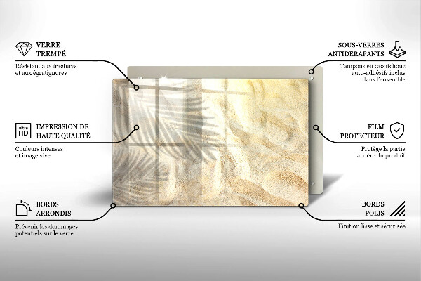Skärbräda glas modern Palmblad och sand