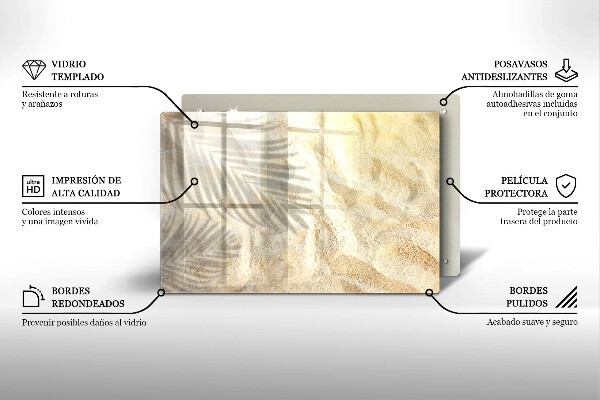 Skärbräda glas modern Palmblad och sand