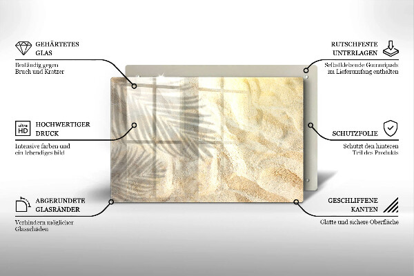 Skärbräda glas modern Palmblad och sand