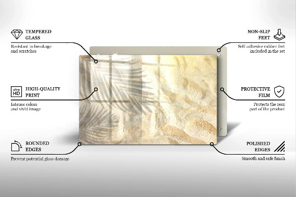 Skärbräda glas modern Palmblad och sand